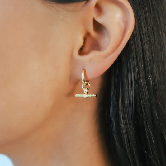 Cassia T-Bar Huggie Earrings | 18k Gold Plated