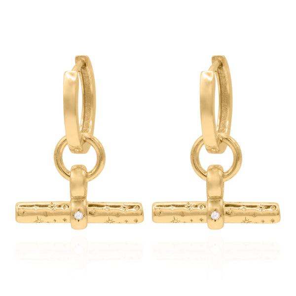 Cassia T-Bar Huggie Earrings | 18k Gold Plated