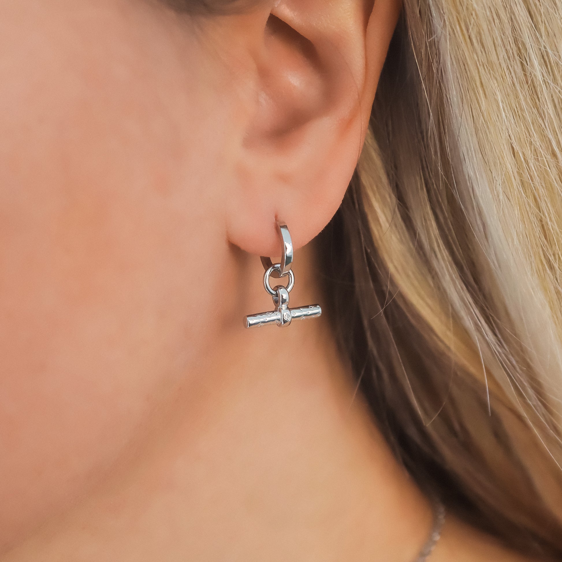 Cassia T-Bar Huggie Earrings | 925 Sterling Silver