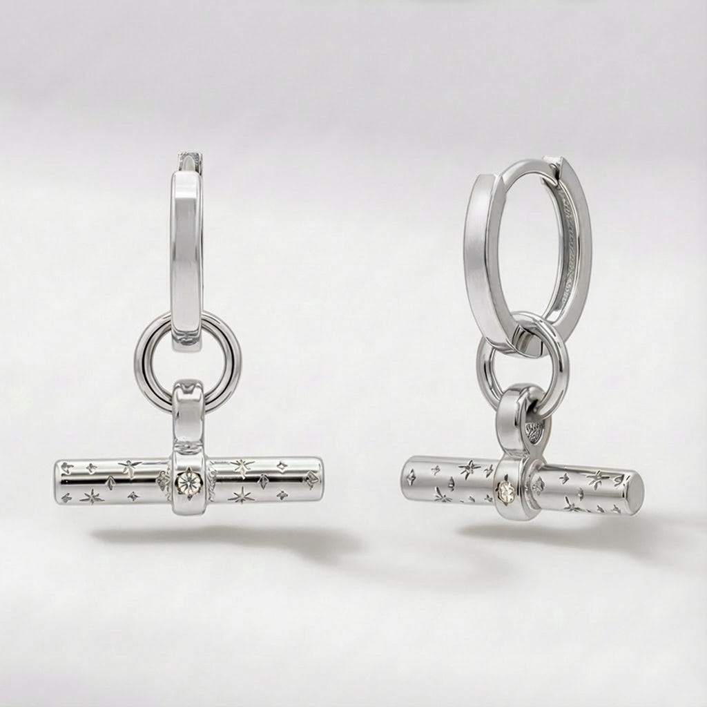 Cassia T Bar Huggie Earrings 925 Sterling