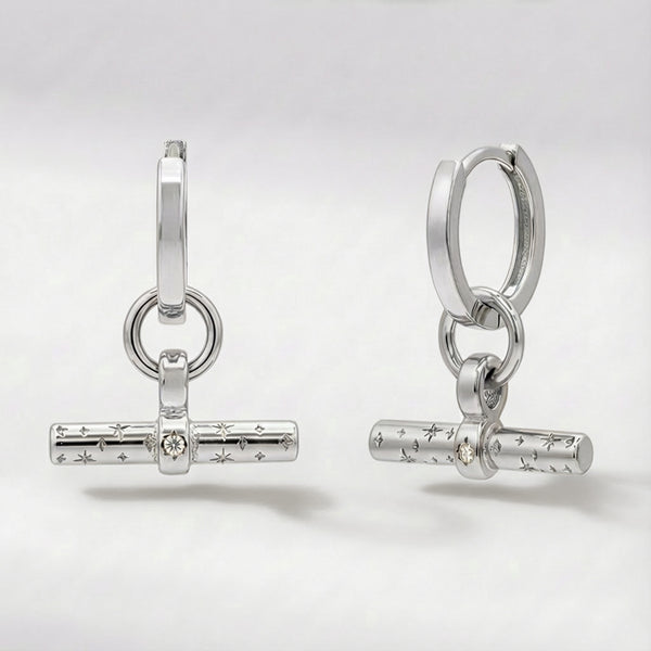 Cassia T-Bar Huggie Earrings | 925 Sterling Silver