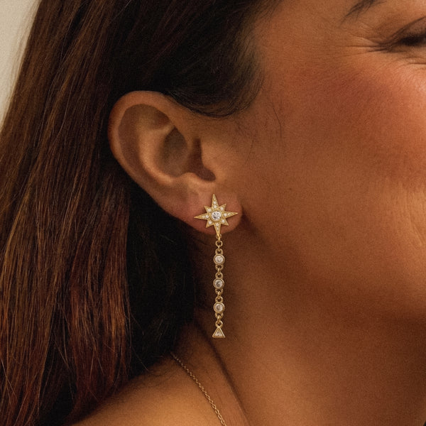 Cassie Star Drop Earrings | 18K Gold Plated