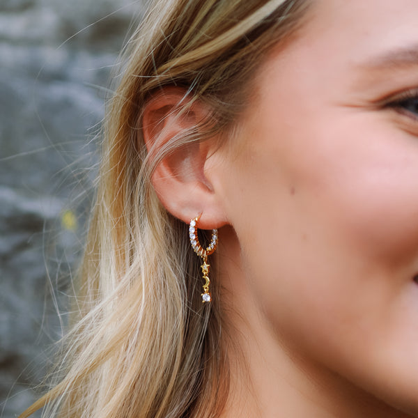 Ceyla Moon & Star Drop Hoop Earrings | 18K Gold Plated
