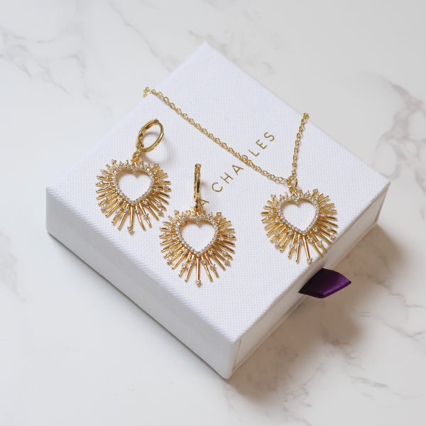 Starburst Heart Gift Set | Earrings & Necklace | 18k Gold Plated