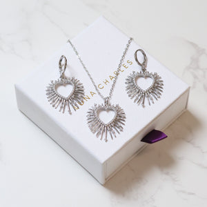 Starburst Heart Gift Set | Earrings & Necklace | 925 Sterling Silver