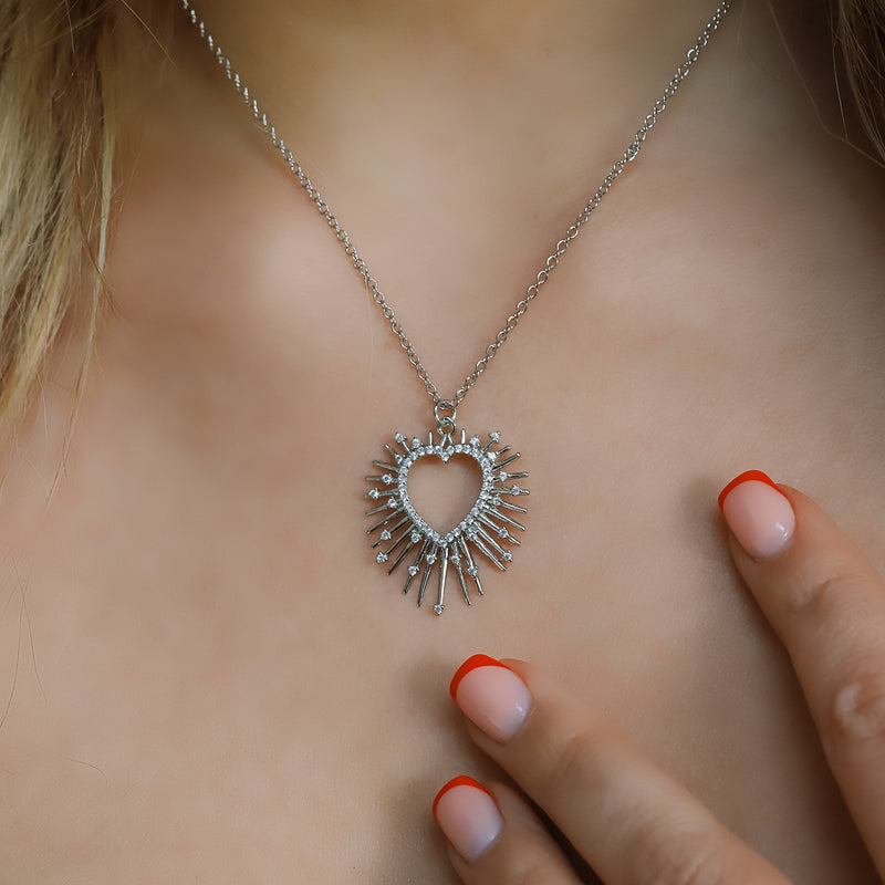 Cher Starburst Heart Pendant Necklace | 925 Sterling Silver