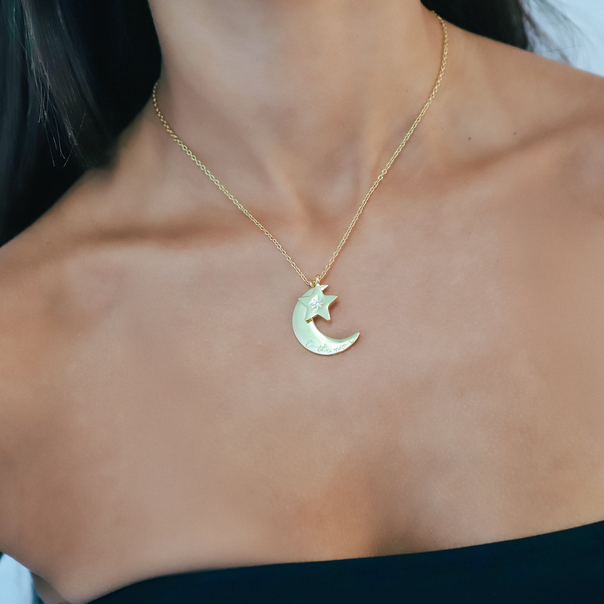 Cherish To The Moon & Back Necklace | 18k Gold Plated