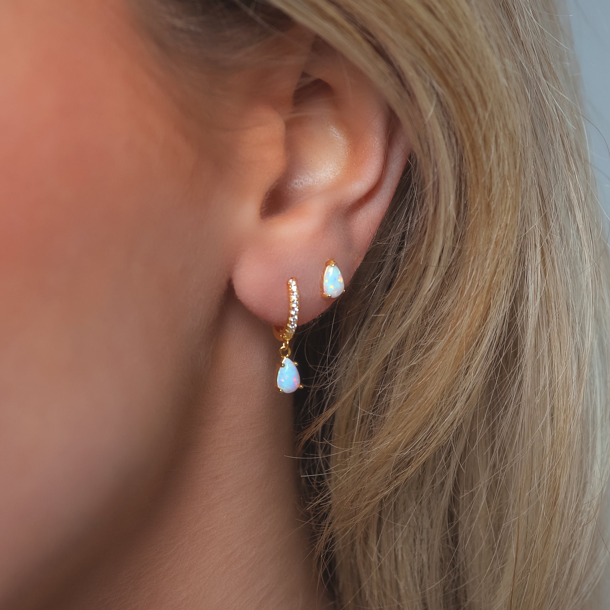 Opal Earring Gift Set Huggie Hoops Stud Earrings 18k Gold