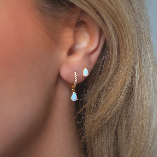 Opal Earring Gift Set | Huggie Hoops & Stud Earrings | 18k Gold Plated