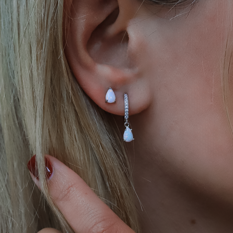 Opal Earring Gift Set | Huggie Hoops & Stud Earrings | 925 Sterling Silver