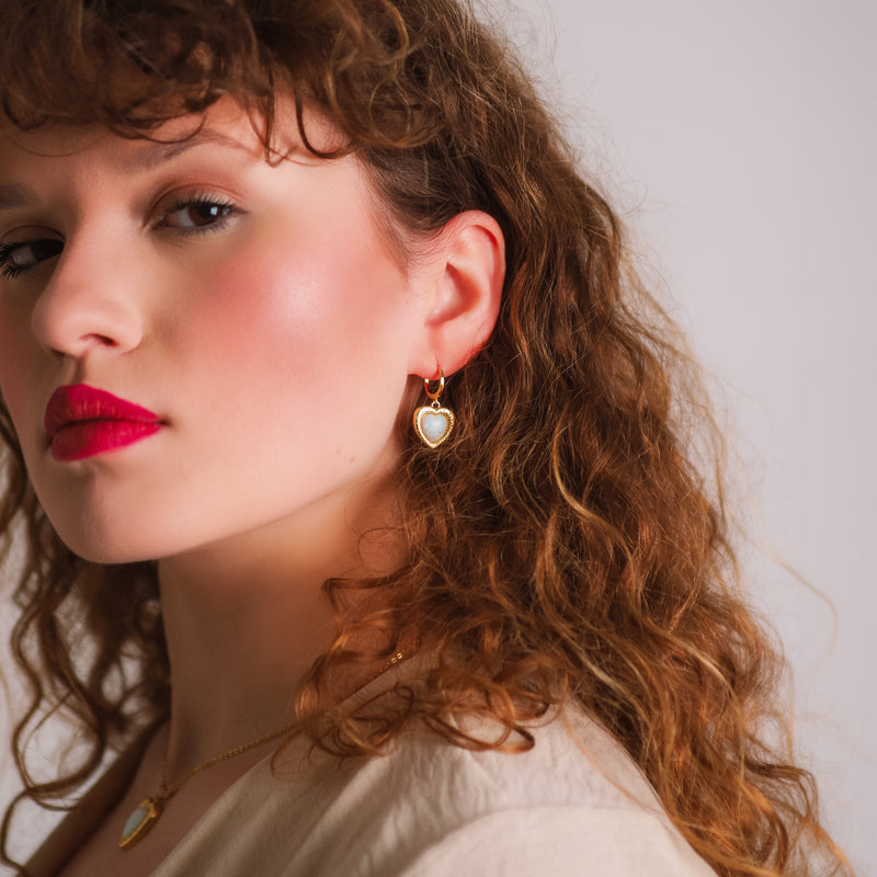 Opal Heart Earring Gift Set | Huggie Hoops & Stud Earrings | 18k Gold Plated