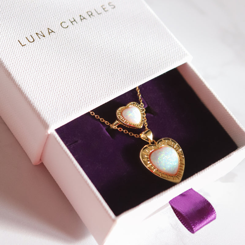 Opal Heart Ring Gift Set | Ring & Necklace | 18k Gold Plated