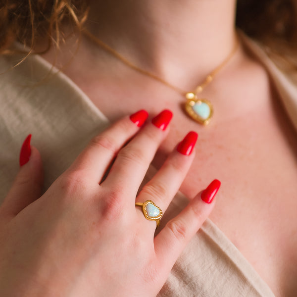 Roxanne Opal Heart Ring | 18k Gold Plated