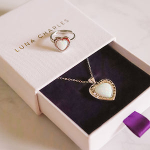 Opal Heart Ring Gift Set | Ring & Necklace | 925 Sterling Silver