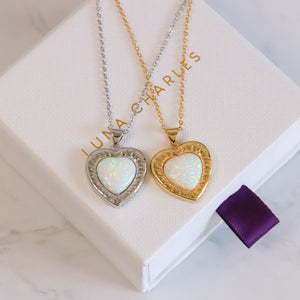 Cora Opal Heart Necklace | 18k Gold Plated