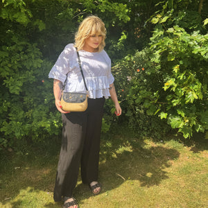 Elena Star Studded Rattan Handbag - Black & Gold