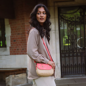 Elena Star Studded Rattan Handbag - Coral & Gold