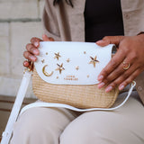 Elena Star Studded Rattan Handbag - White & Gold