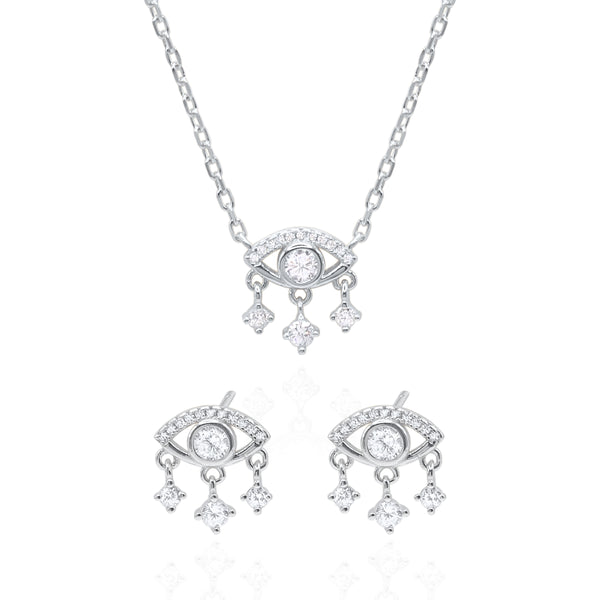Crystal Eye Gift Set | Earrings & Necklace | 925 Sterling Silver