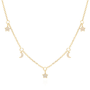 Elsie Star & Moon Charm Necklace | 18k Gold Plated