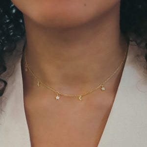 Elsie Star & Moon Charm Necklace | 18k Gold Plated