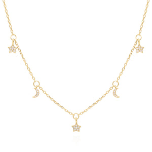 Elsie Star & Moon Charm Necklace | 18k Gold Plated