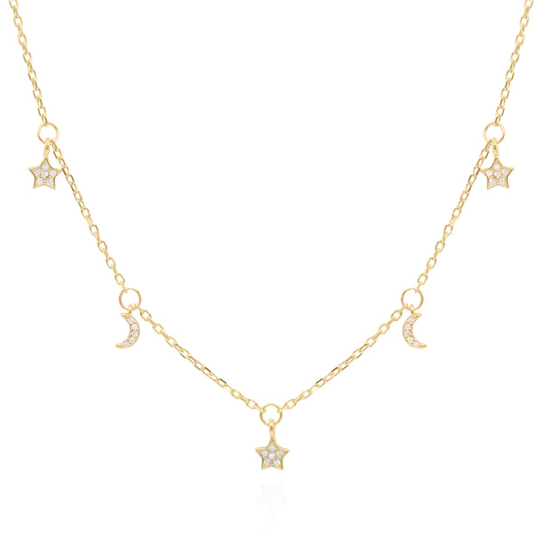 Elsie Star & Moon Charm Necklace | 18k Gold Plated