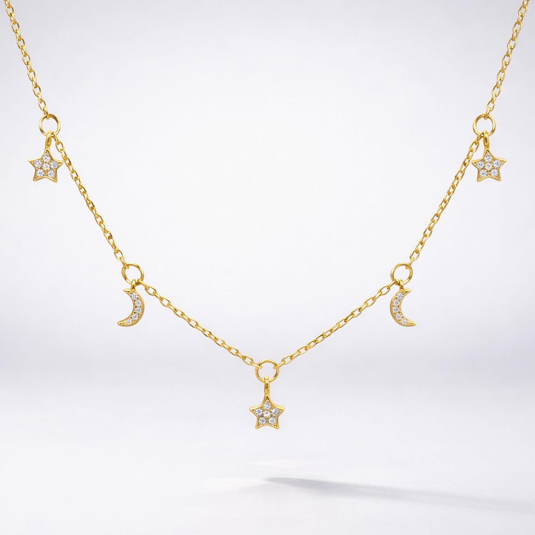 Elsie Star & Moon Charm Necklace | 18k Gold Plated