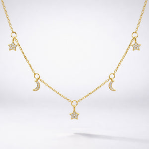 Elsie Star & Moon Charm Necklace | 18k Gold Plated