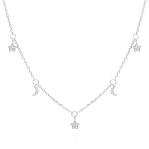 Elsie Star & Moon Charm Necklace | 925 Sterling Silver