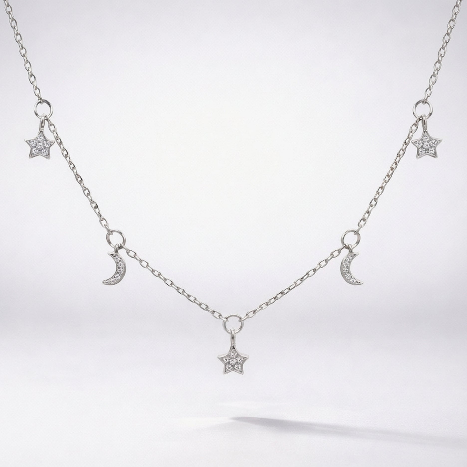 Elsie Star & Moon Charm Necklace | 925 Sterling Silver