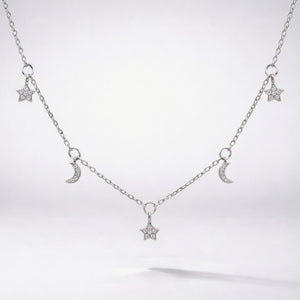 Elsie Star & Moon Charm Necklace | 925 Sterling Silver