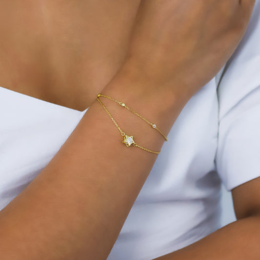 Esha Double Chain Star Bracelet | 18k Gold Plated