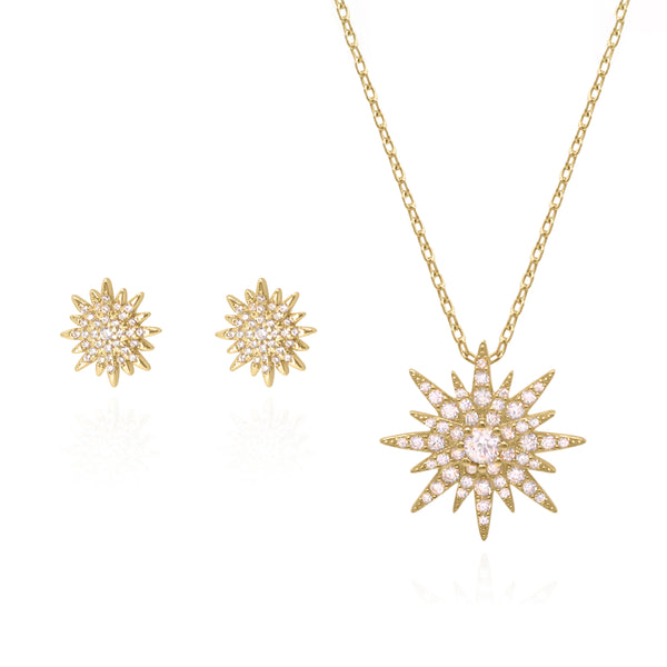 Starburst Gift Set | Earrings & Necklace | 18k Gold Plated