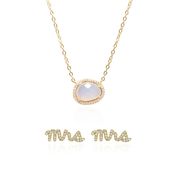 Bride Moonstone Gift Set | Earrings & Necklace | 18k Gold Plated