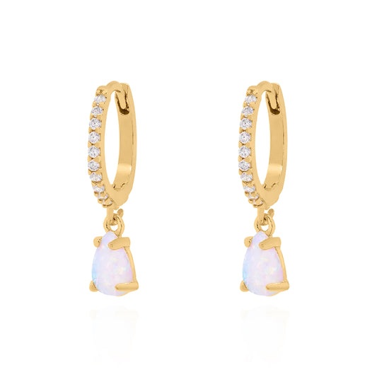 Eva Opal Charm Drop Huggies | 18k Gold Plated