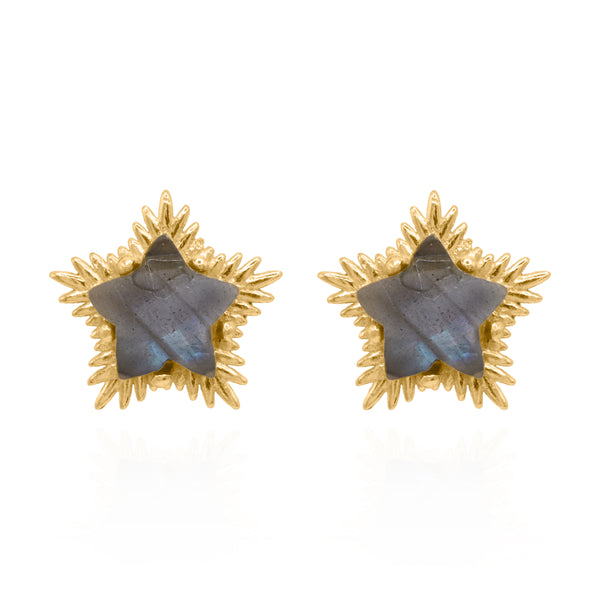 Felicity Labradorite Spiky Star Stud Earrings | 18k Gold Plated