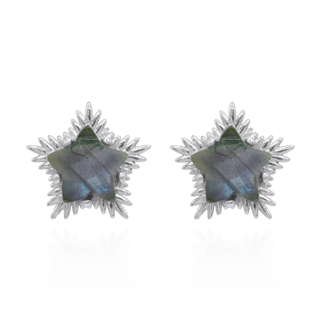 Felicity Labradorite Spiky Star Stud Earrings | 925 Sterling Silver