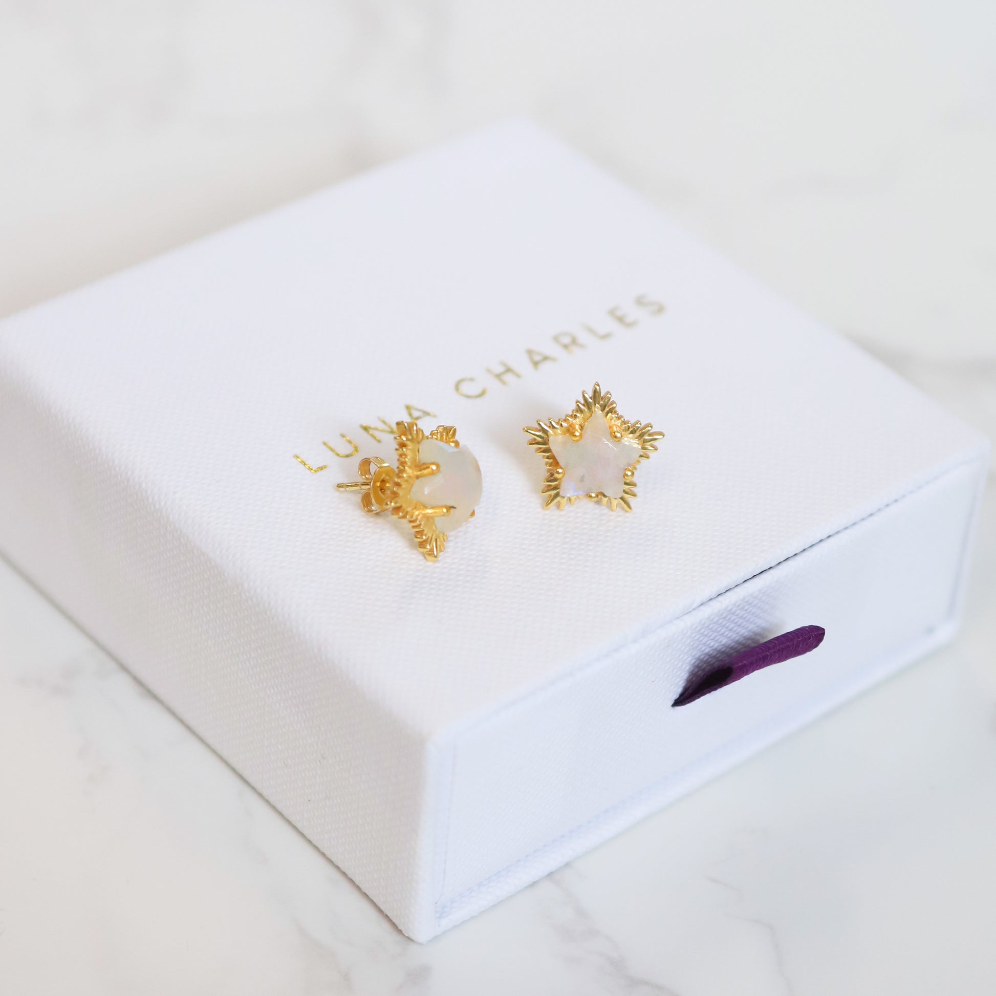 Felicity Moonstone Spiky Star Stud Earrings | 18k Gold Plated