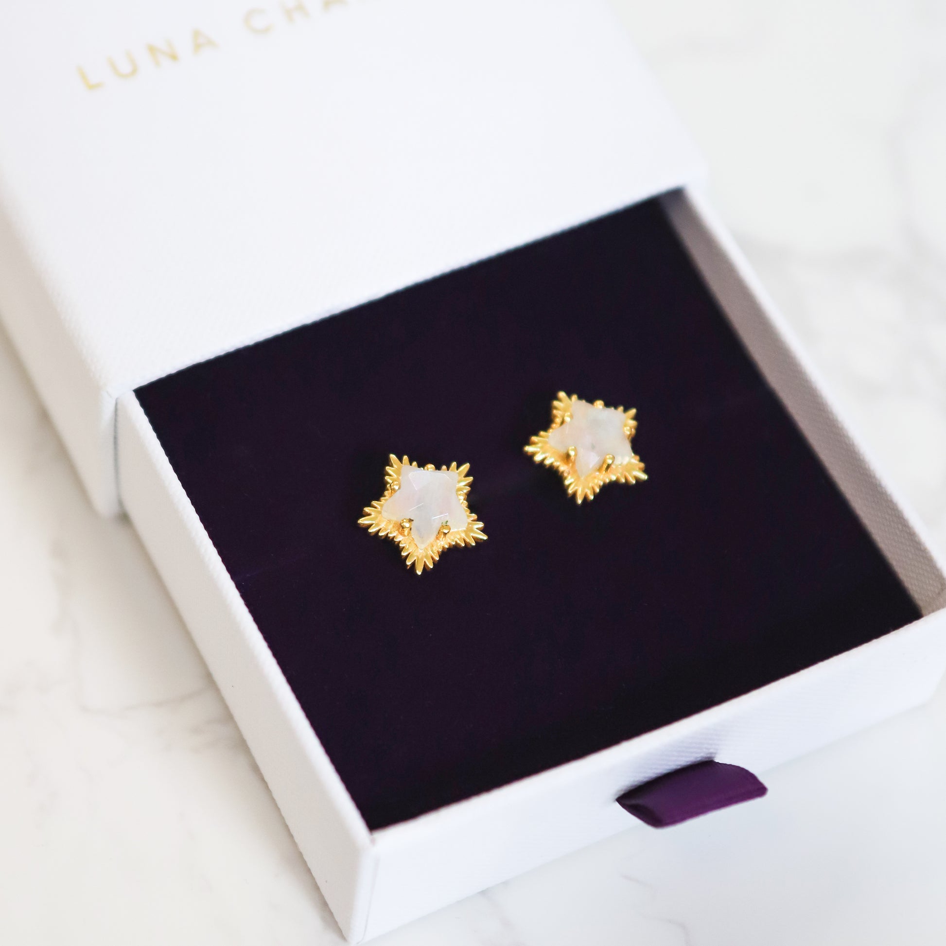 Felicity Moonstone Spiky Star Stud Earrings | 18k Gold Plated