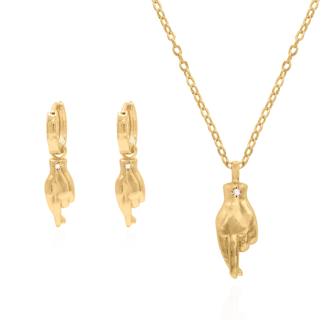 Fingers Crossed Gift Set Earrings & Necklace 18k Plated