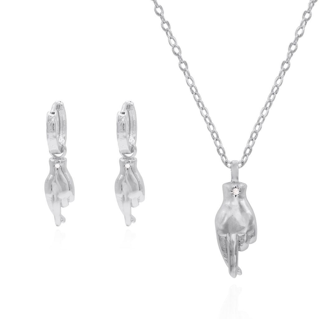 Fingers Crossed Gift Set Earrings & Necklace 925 Sterling
