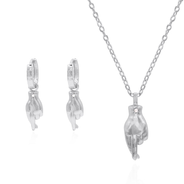 Fingers Crossed Gift Set | Earrings & Necklace | 925 Sterling Silver