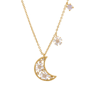 Flora Flower Moon Pendant Necklace | 18k Gold Plated