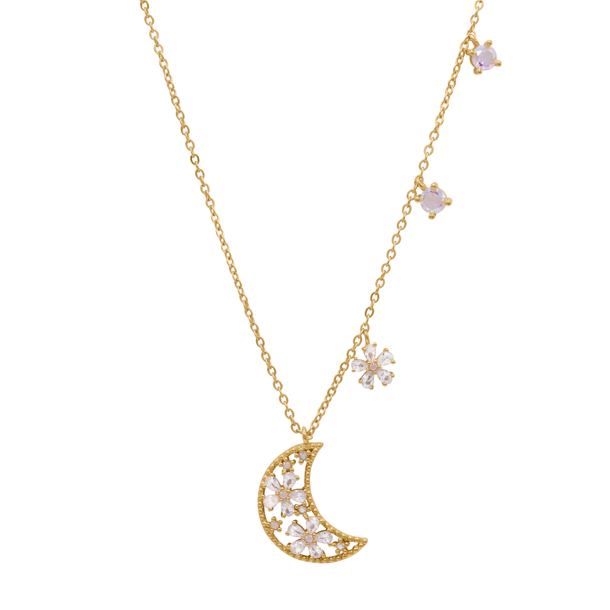 Flora Flower Moon Pendant Necklace | 18k Gold Plated