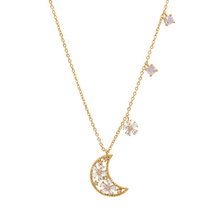 Flora Flower Moon Pendant Necklace | 18k Gold Plated