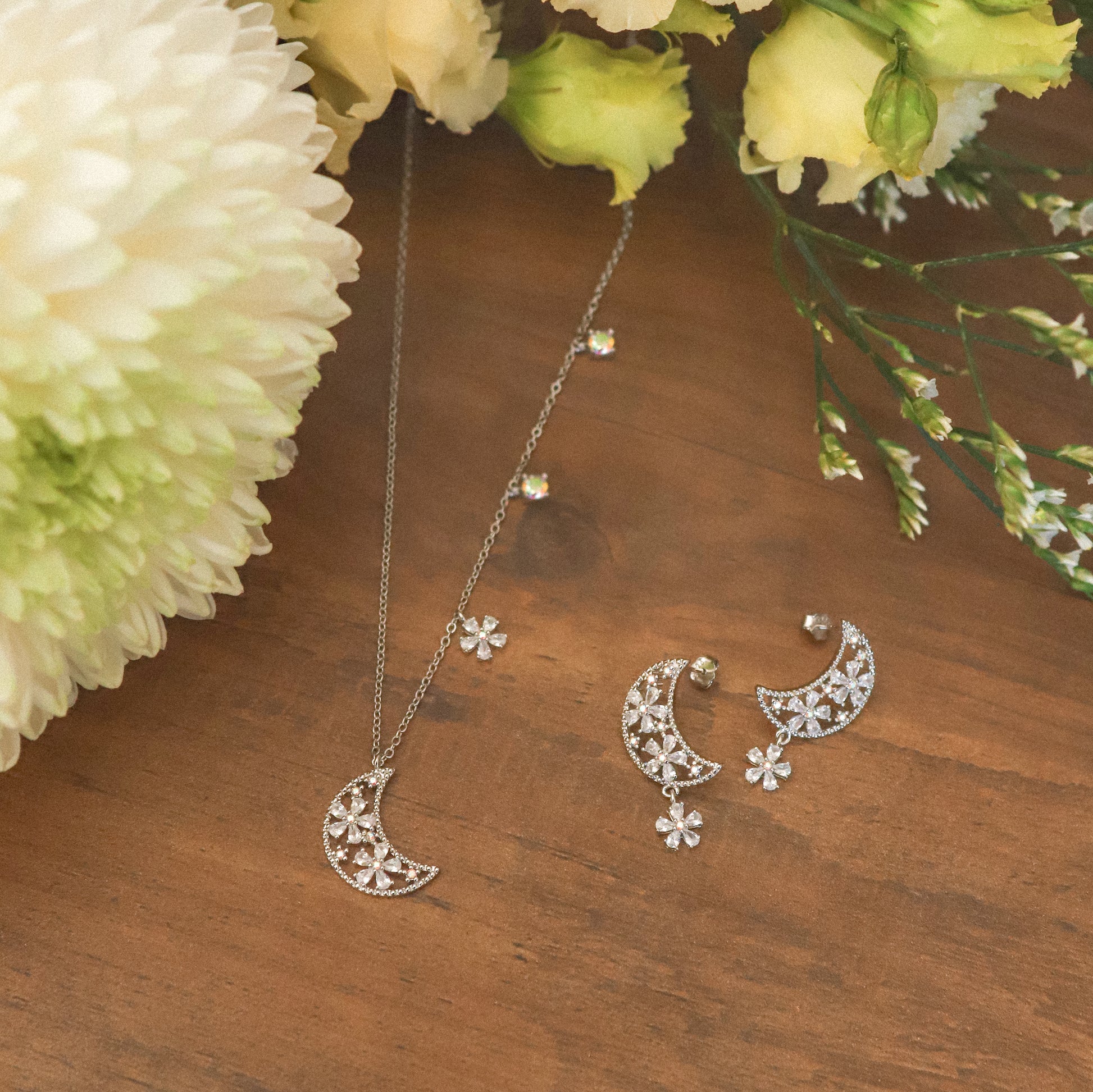 Posie Flower Moon Earrings | 925 Sterling Silver