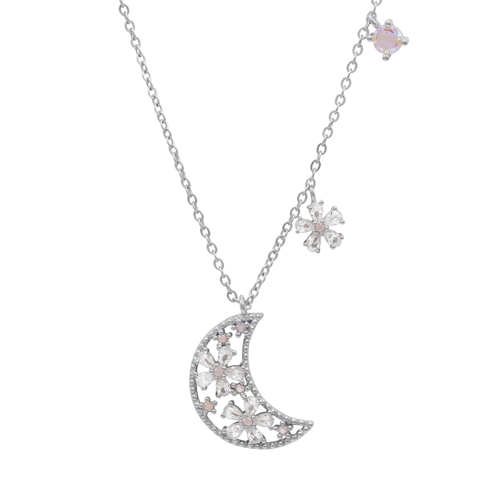 Flora Flower Moon Pendant Necklace | 925 Sterling Silver