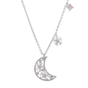 Flora Flower Moon Pendant Necklace | 925 Sterling Silver