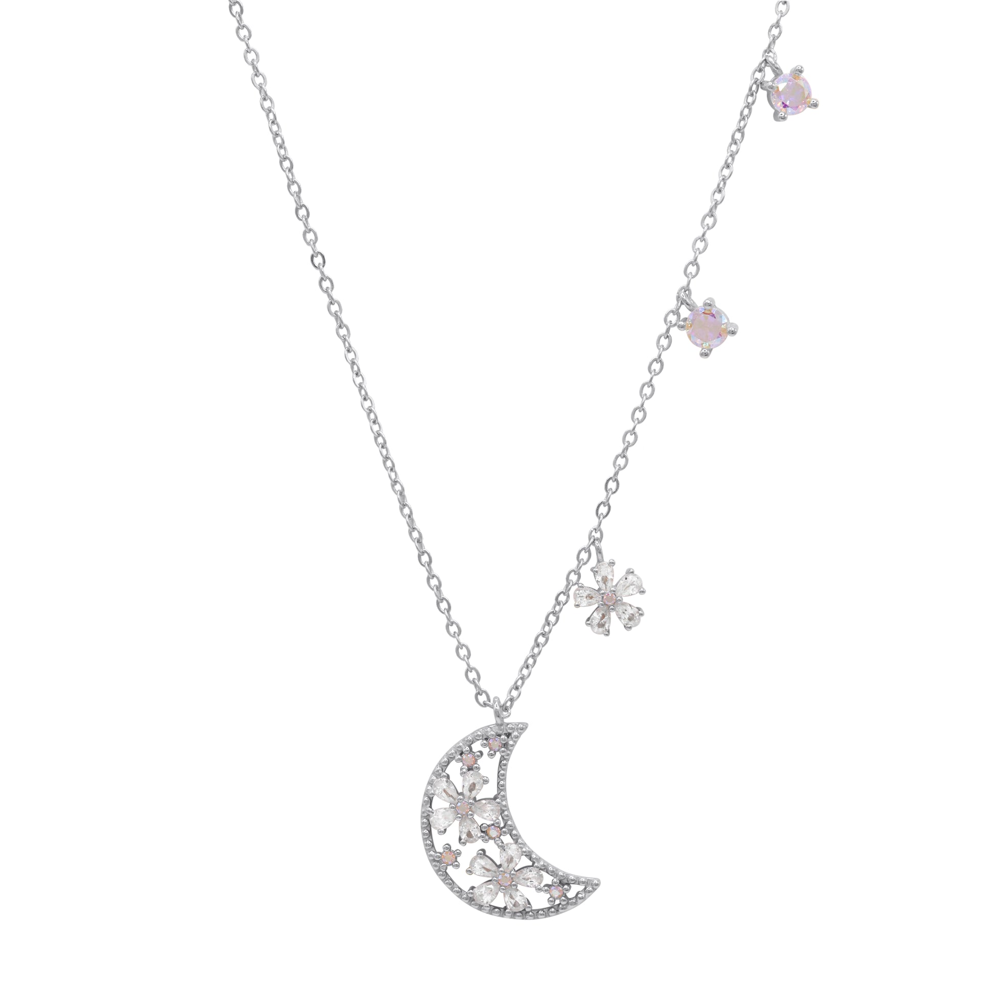 Flora Flower Moon Pendant Necklace | 925 Sterling Silver